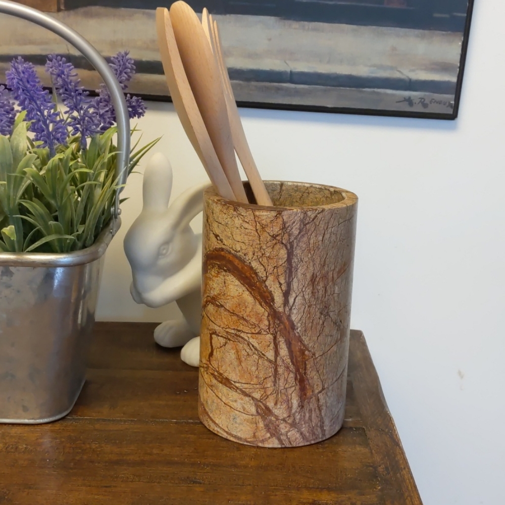 Crate & Barrel Marble utensil holder Brown
